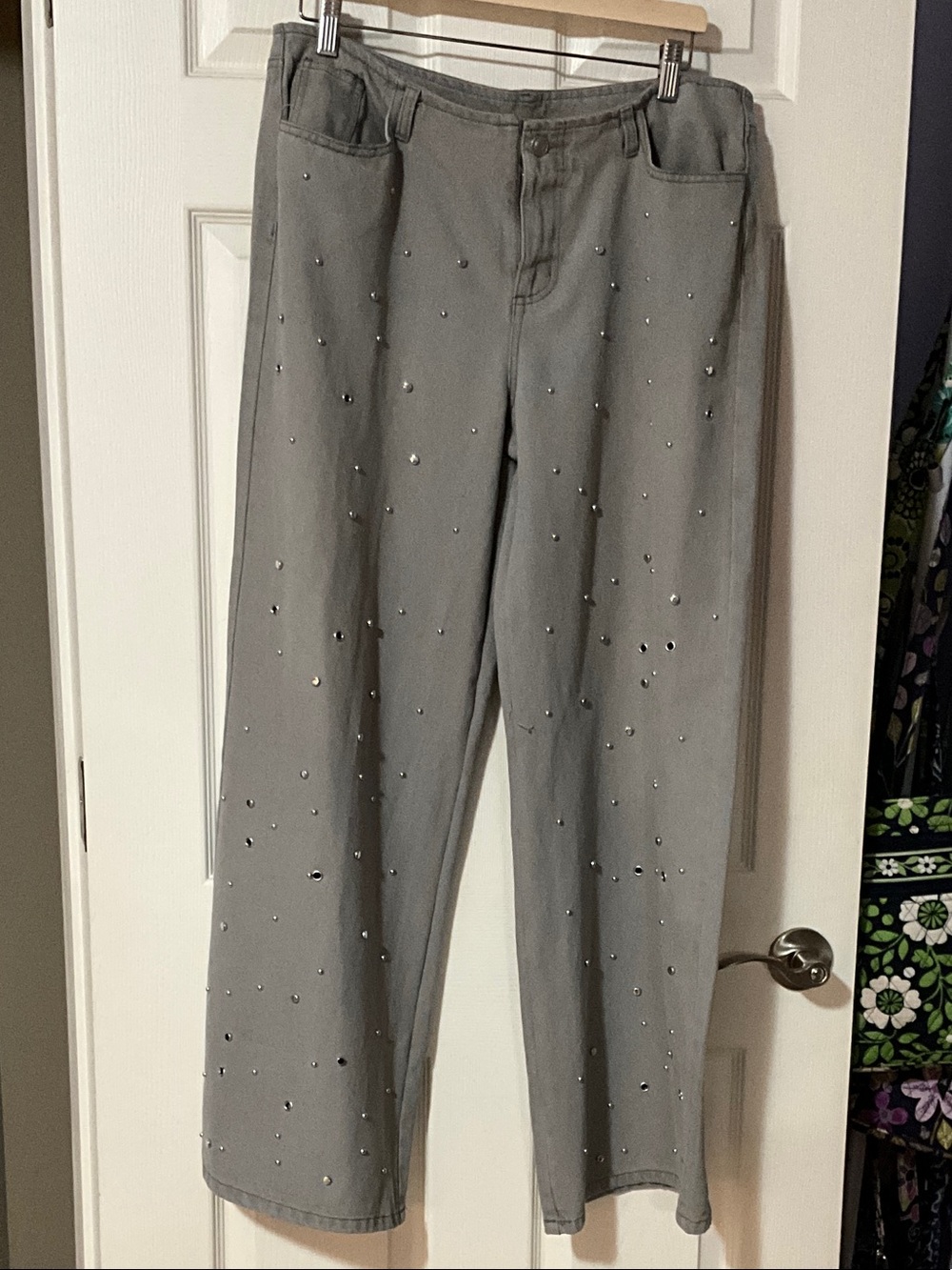 Windsor Gray Wide-Leg Jeans with Stud Details
